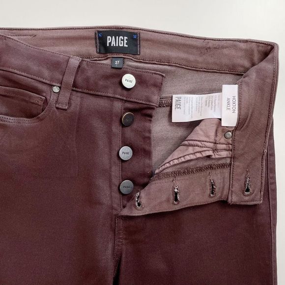 PAIGE Hoxton Coated Ankle Skinny Jean High Rise Button Fly Stretch Coffee 27 - Picture 7 of 9